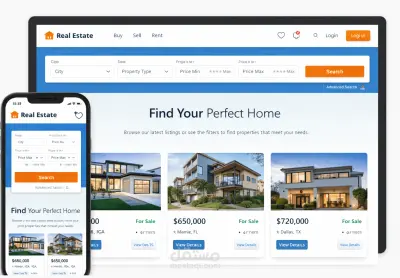 تصميم وتطوير موقع لعرض العقارات باستخدام React.js،