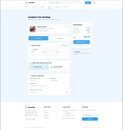 تصميم واجهات وتجربة مستخدم لمنصة خدمات غسيل السيارات والسجاد (CleanRide)