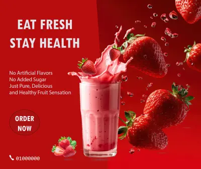 تصميم إعلان سوشيال ميديا حيوي لمنتجات العصائر والمشروبات (Strawberry Poster)