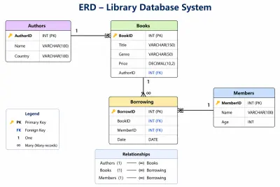 تصميم وتنفيذ قاعدة بيانات لنظام مكتبة باستخدام SQL