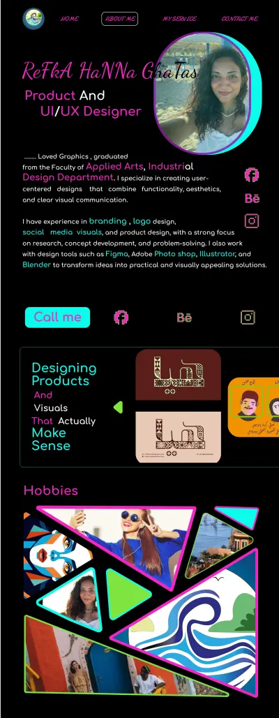 تصميم موقع بورتفوليو شخصي يعكس هويتي كمصممة Product و UI/UX بأسلوب عصري وجريء