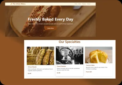 Landing page for a Backery Store