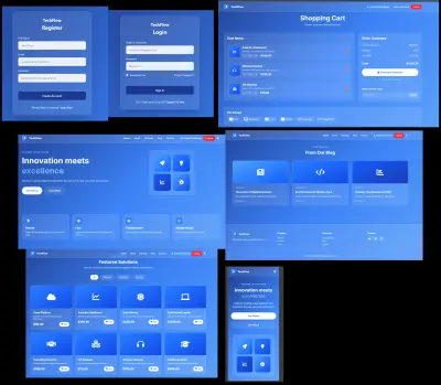 تطوير متجر إلكتروني متكامل TechFlow بـ HTML & Tailwind CSS & JavaScript