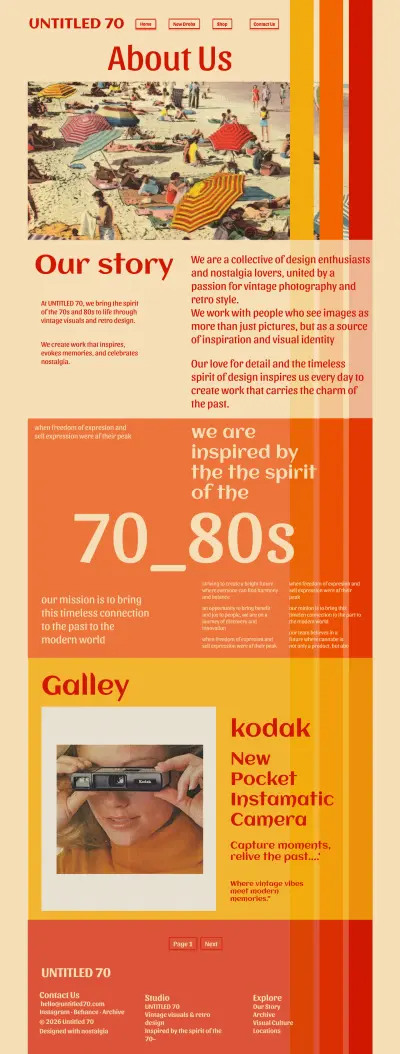 تصميم صفحة web  مستوحاه من السبعينيات Retro/Vintage Style