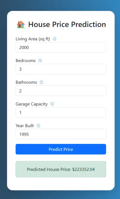 تطبيق ويب تفاعلي لتوقع أسعار المنازل باستخدام الذكاء الاصطناعي