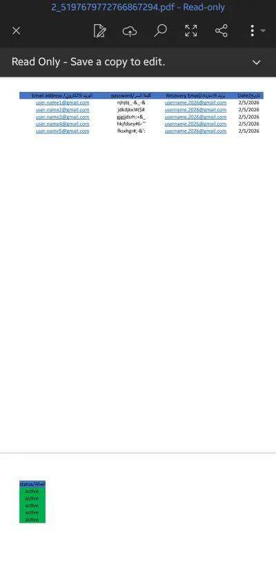 نموذج احترافي لإدارة وتنظيم بيانات حسابات Gmail