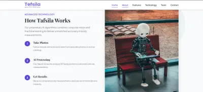 Tafsila – صفحة هبوط لقياس أبعاد الجسم باستخدام الذكاء الاصطناعي