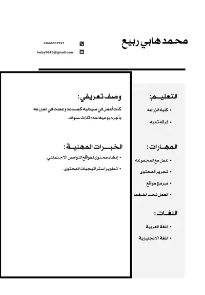 كتابه cv باللغه العربيه واللغه الانجليزيه
