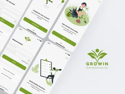 تصميم واجهات تطبيق "Growin" لبناء وتتبع العادات اليومية
