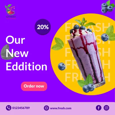 تصميم سوشيال ميديا للإعلان عن إضافة مشروب جديد