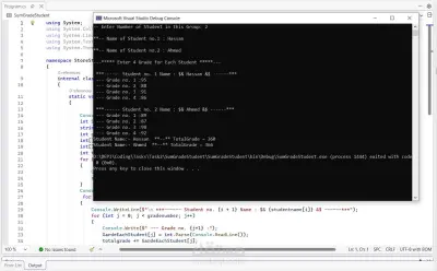console-based getting total grades of the students program in C#