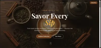 تصميم وتطوير موقع احترافي لعلامة قهوة وشاي فاخرة (BrewLeaf)