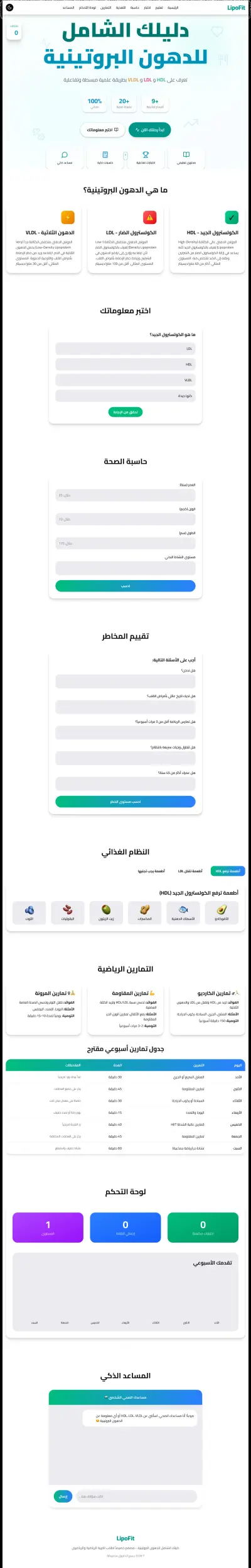 تصميم UI/UX لمنصة صحية ذكية لتحليل الدهون البروتينية وتقديم توصيات غذائية (LipoFit)