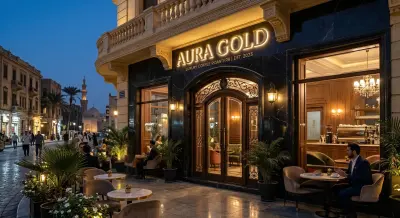 تصميم هوية بصرية وتجربة علامة تجارية لمقهى فاخر (AURA GOLD)