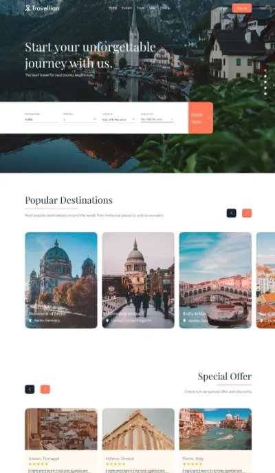 تصميم صفحة ويب لعرض الاماكن السياحية وحجز الرحلات