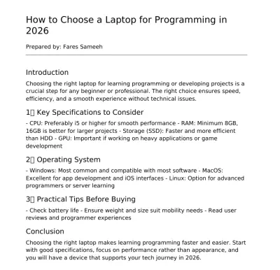 Writing a technical SEO article – How to Choose a Laptop for Programming in 2026