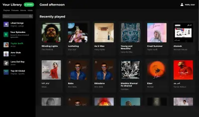 تصميم واجهة منصة موسيقى تفاعلي (Spotify UI Clone)