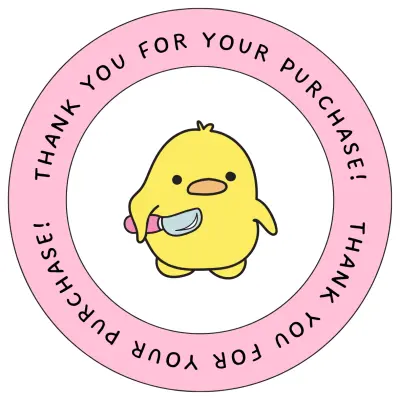 Pink and yellow Cute duck Illustrative Business Thank You Circle Sticker