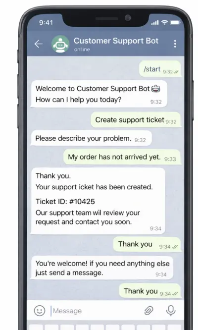 بوت تيليجرام لخدمة العملاء وتتبع الطلبات وإدارة الشكاوى (Support & Orders Bot)