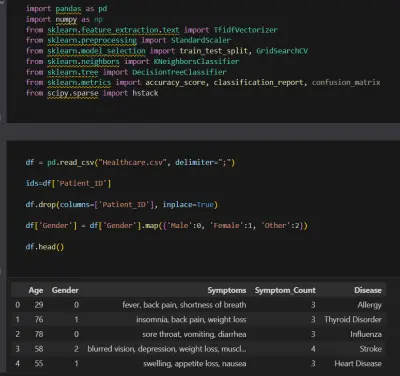 تصنيف البيانات باستخدام Machine Learning وتحليل الأعراض النصية