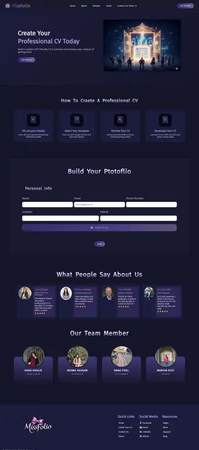 تطوير الأنظمة التفاعلية لمنصة "MissFolio" لبناء السير الذاتية والبورتفوليو