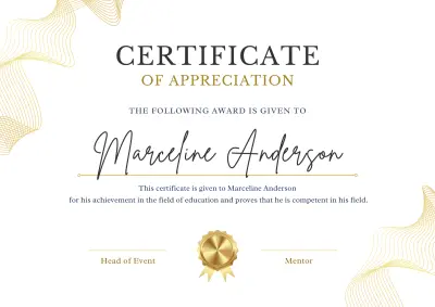 تصميم شهادة تقدير عصرية واحترافية باللون الذهبي