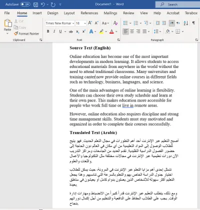 English to Arabic Business Document Translation