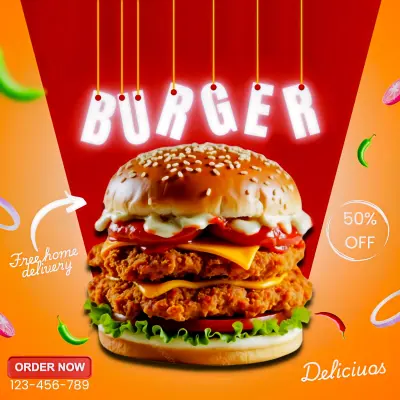 تصميم برجر مميز لسوشيال ميديا