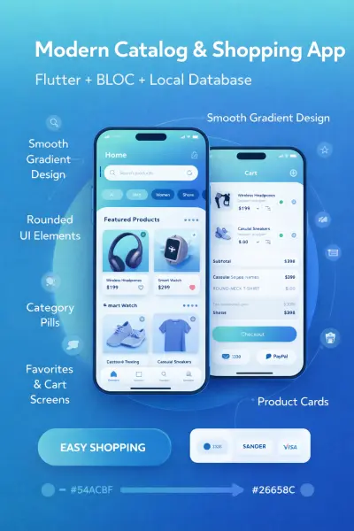 تطبيق متجر إلكتروني حديث (Modern Catalog / Shopping App) مطوّر باستخدام Flutter