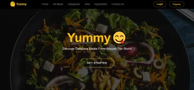 تصميم وتطوير الصفحة الرئيسية لموقع Yummy لعرض الوجبات