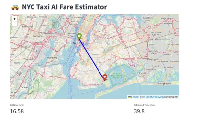 تطبيق ذكاء اصطناعي لتقدير أجرة رحلات سيارات الأجرة في مدينة نيويورك (NYC Taxi) باستخدام نموذج تعلم آلي (Machine learning)