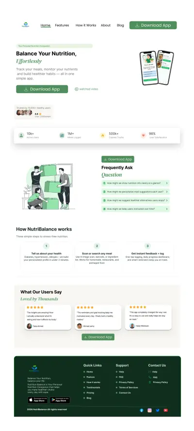 تصميم landing page  لابلكيشن Nutribalance