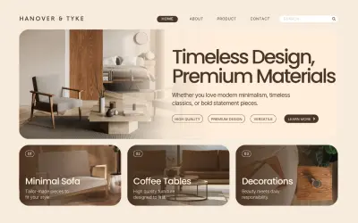 واجهة مستخدم عصرية لشركة أثاث وتصميم داخلي (Minimalist Furniture Desktop UI)