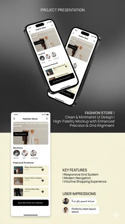 صورة العمل تصميم واجهات متجر ملابس وأزياء عصري للجوال - Fashion Store UI/UX