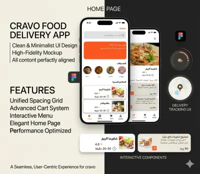 صورة العمل تصميم واجهات تطبيق طلب وتوصيل طعام ذكي - Cravo Food Delivery App UI/UX