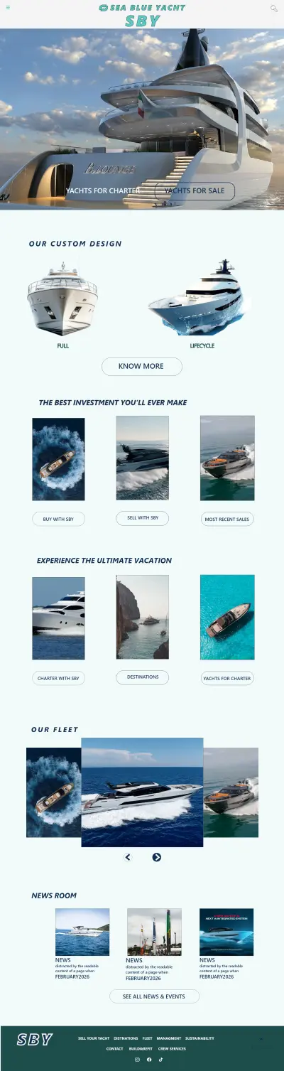 تصميم صفحة هبوط وصفحات داخلية لموقع يخوت بحرية