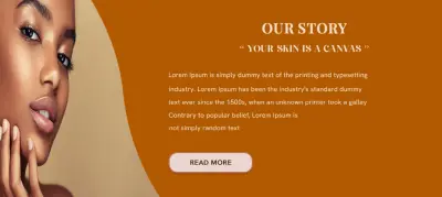 تصميم بانر لقسم Our Story لعلامة تجارية في مجال العناية بالبشرة