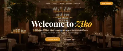 Landing page for restaurant