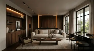 تصميم داخلي مودرن بتفاصيل خشبية ولمسة فخامة هادئة