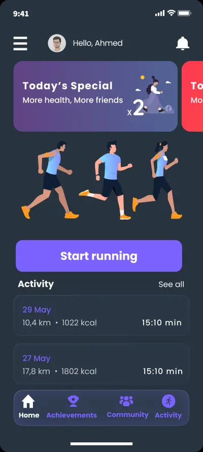 تصميم واجهات تطبيق Run With Me - منصة رياضية واجتماعية للجرى