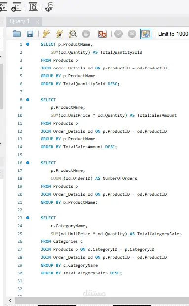 تحليل أداء المبيعات واستخراج تقارير الأعمال باستخدام SQL (Northwind DB).