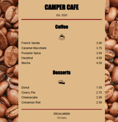 Responsive Café Menu – HTML & CSS Project