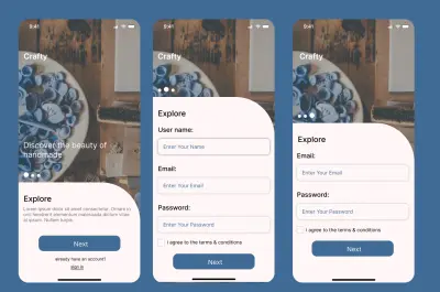 تصميم تطبيق منتجات يدوية UI/UX – Crafty App