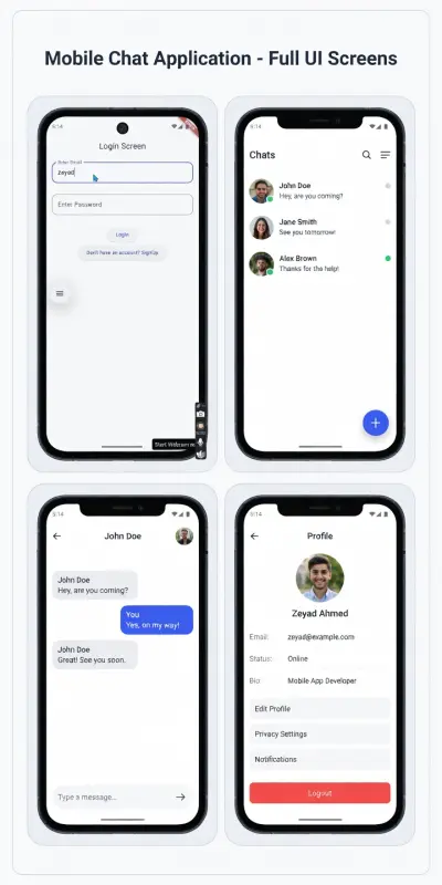 تطبيق دردشة موبايل كامل - Mobile Chat Application