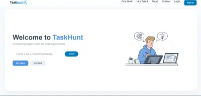 تصميم وتطوير الصفحة الرئيسية لمنصة TaskHunt لربط الشركات بالمستقلين