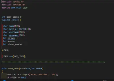 نظام برمجي متكامل لإدارة الحسابات البنكية بلغة C