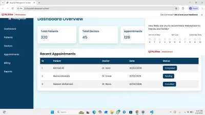تصميم وتطوير موقع ويب احترافي لإدارة مستشفى مع نظام حجز مواعيد العيادات