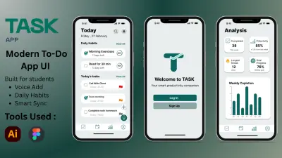 تصميم واجهة تطبيق إدارة المهام TASK بتجربة مستخدم حديثة.