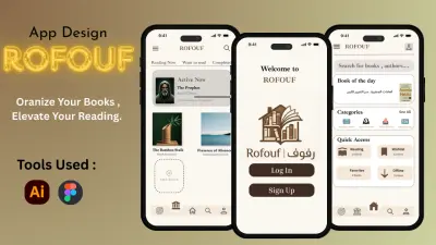تصميم تطبيق إدارة الكتب والقراءة – Rofouf App UI/UX Design.