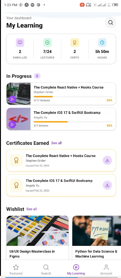 تطوير تطبيق تعليمي احترافي (LMS / EdTech) مثل Udemy وCoursera باستخدام React Native
